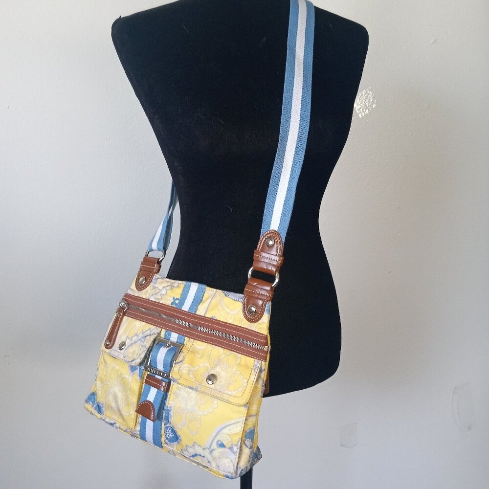 TYLER RODAN Crossbody Bag Blue/Yellow/White Paisley & Floral Fabric